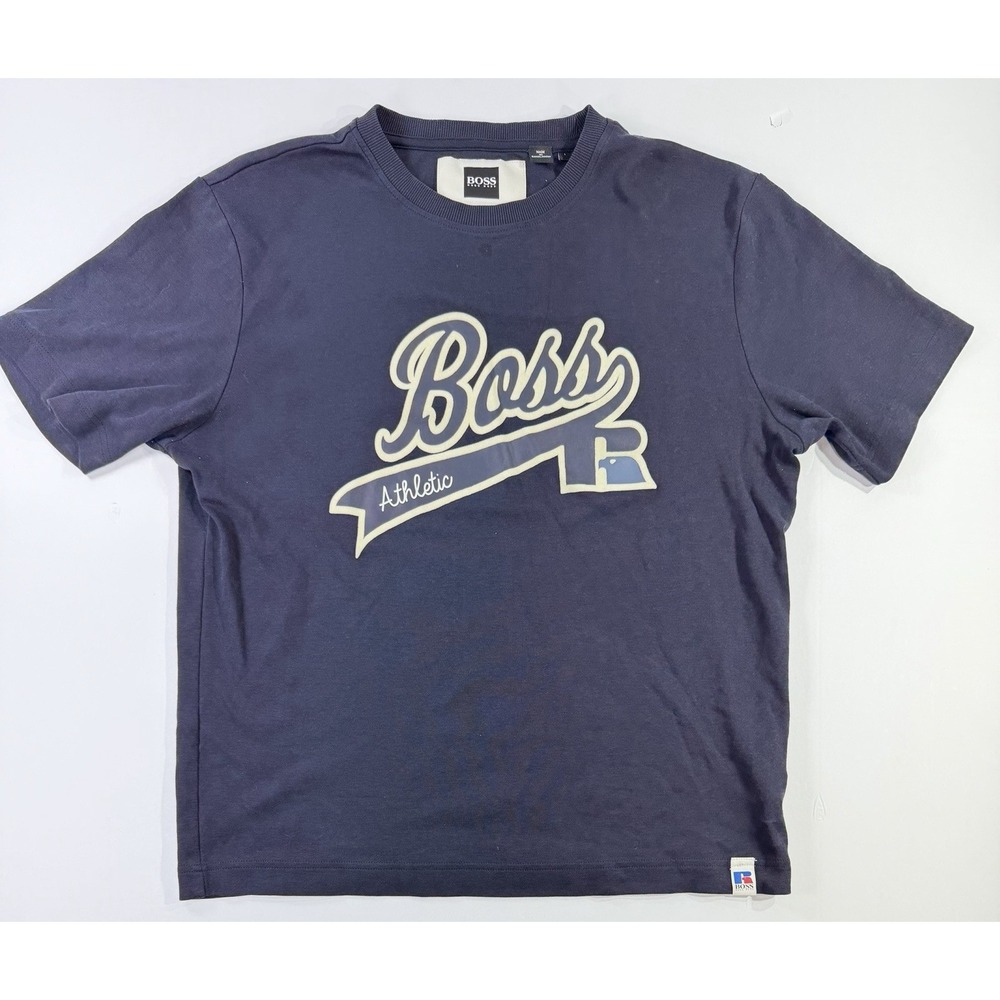 BOSS Hugo Boss x Russell Athletic Mens Large Navy Logo Graphic T Shirt